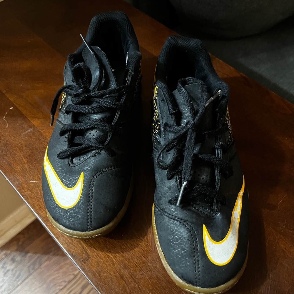 Boys Nike Bombax Black and Gold Indoor Soccer Sneakers